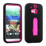 Wholesale HTC One M8 Armor Hybrid Case with Stand (Black Hot Pink)